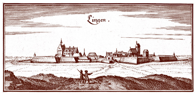 Gezicht op Lingen 1650 Merian
